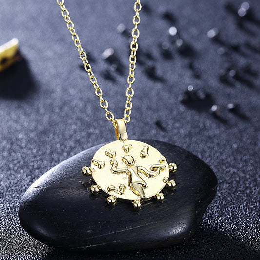 14K Gold Plated Medallion Aztec Pendant Necklace
